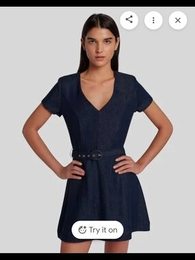 7 For All Mankind Navy V-Neck Denim Mini Dress No Belt